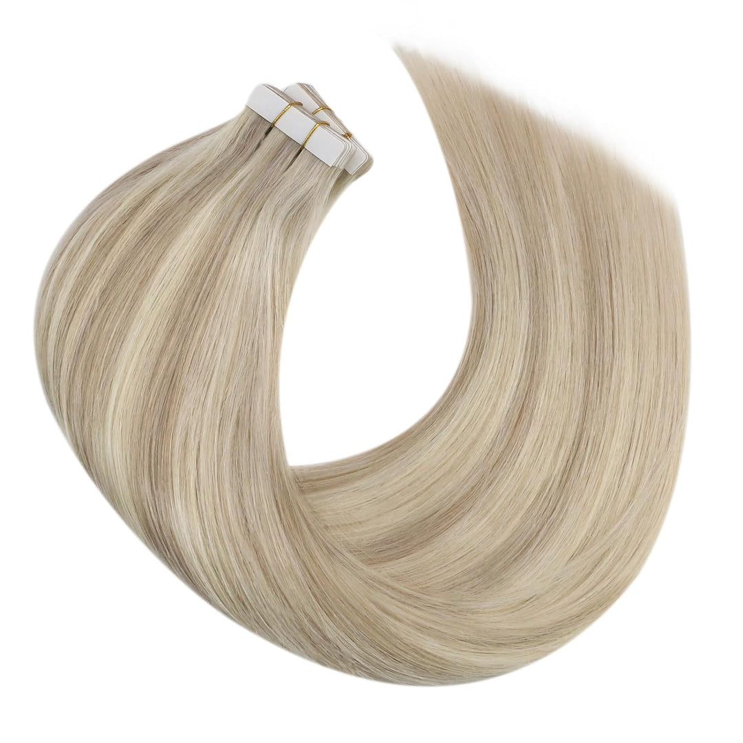 Moresoo Invisible Tape Extensions Echthaar Aschblond Remy Echthaar Extensions Tape Aschblond mit Pla