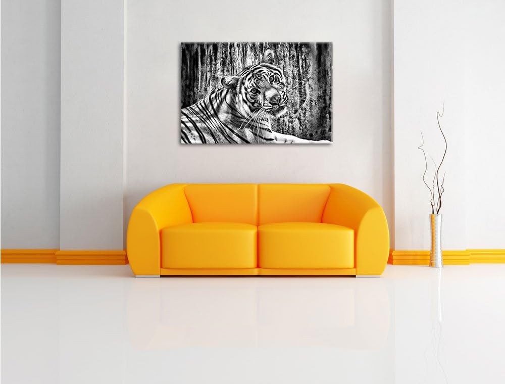 Pixxprint Neugieriger Tiger als Leinwandbild/Grösse: 100x70 cm/Wandbild/Kunstdruck/fertig bespannt,