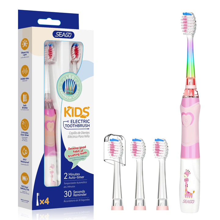 Seago Elektrische Zahnbürste Kinder ab 3-12 jahre Kinderzahnbürsten mit Farbigem Licht Smart Timer 4