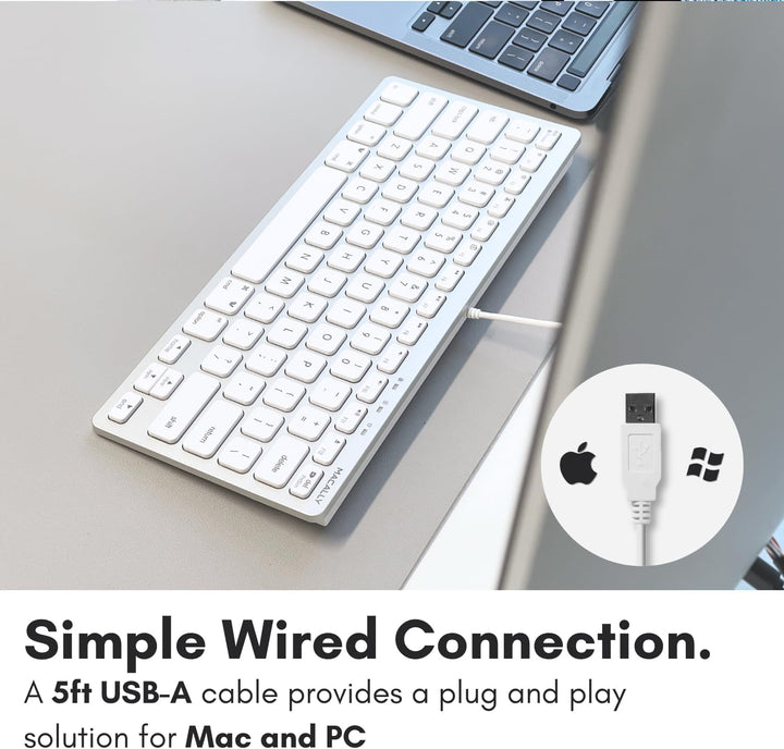 Macally SLIMKEYCA, kompakte USB -A-Tastatur für Mac, US QWERTY Tasten-Layout Silber, Silber