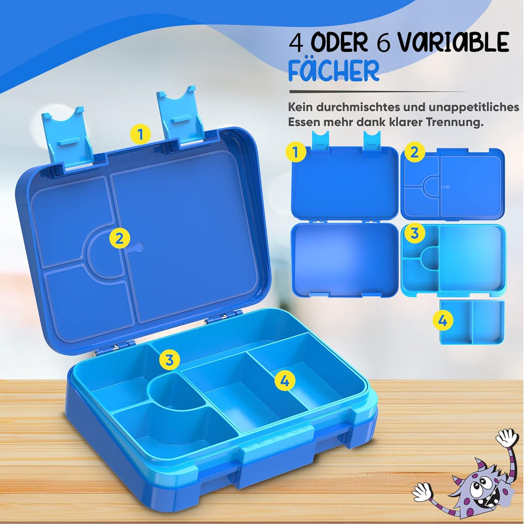 TAKWAY Brotdose Kinder mit Fächern 4+2 - robust & kinderfreundlich - Bento Box Lunchbox für KiTa Sch