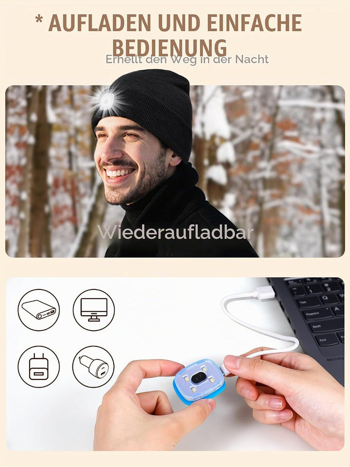 SPGOOD LED Beanie Beleuchtete Mütze mit Licht,Wiederaufladbare USB Winter Warm LED Mütze mit Licht,L