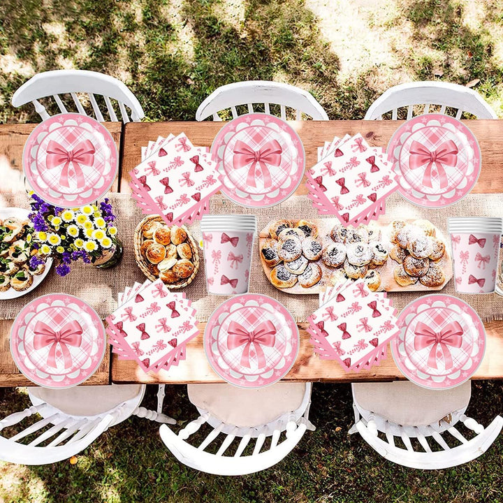 Rosa Schleife Partygeschirr - Girl's Birthday Party Geschirr-Set - 20 Pappteller 20 Pappbecher 20 Se