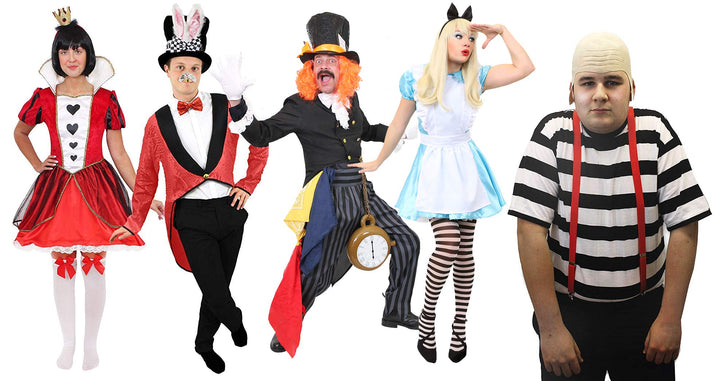 WONDERLAND TWINS HALLOWEEN-KOSTÜM, SCHWARZ, ROT, WEISS, GR. S-HOSENTRÄGER BALD CAP BRUST, GR. 36-52
