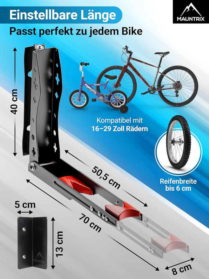 Mauntrix - schwenkbare Fahrradwandhalterung | Halterung für 16–29 Zoll Räder | Wandhalter aus Stahl