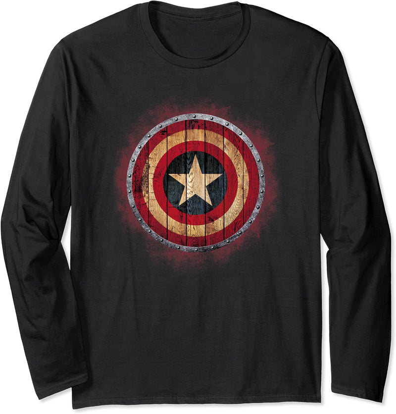 Marvel Comics Captain America Avenger Wood Painted Shield Langarmshirt