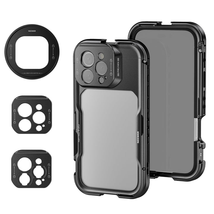 NEEWER 16 Pro Max Käfig Cage Schnellverschluss Video Rig Stabilisator kompatibel mit iPhone 16 Pro M