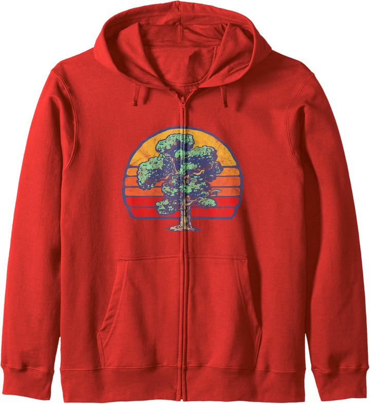 Retro Sun Minimalist Pine Tree Nature Graphic Kapuzenjacke