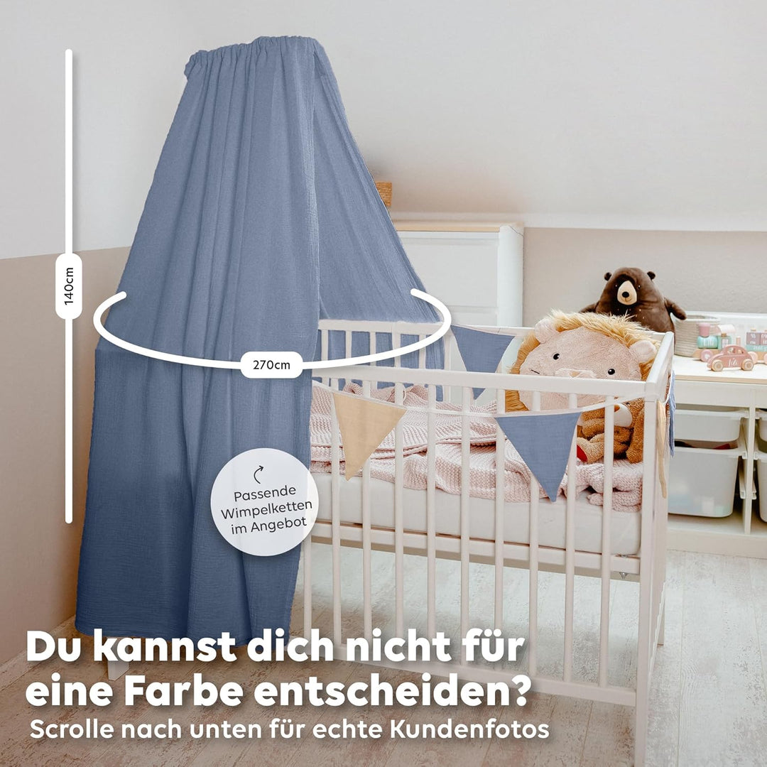Betthimmel Babybett in 12 Farben [inkl. Himmelstange] - Himmel Babybett aus 100% Baumwolle Musselin