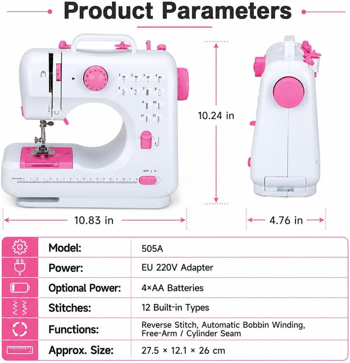 Elektrische Nähmaschine, Nähmaschine für Anfänger mit 12 Nähprogrammen, Haushaltsnähmaschine mit Dop
