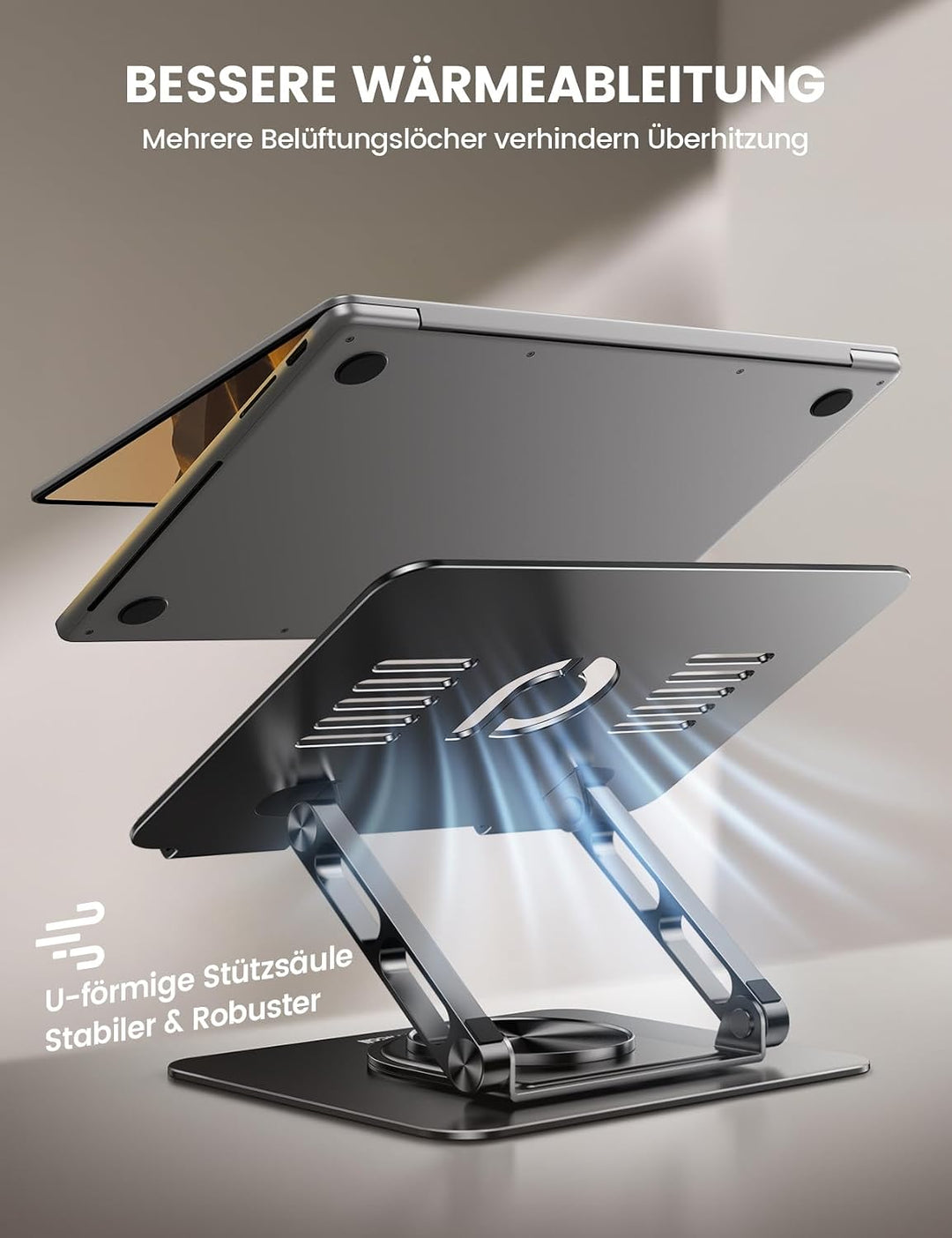 Lamicall Laptop Ständer, Verstellbarer Laptopständer - [360° Drehbar] Faltbarer Alu Notebook Ständer