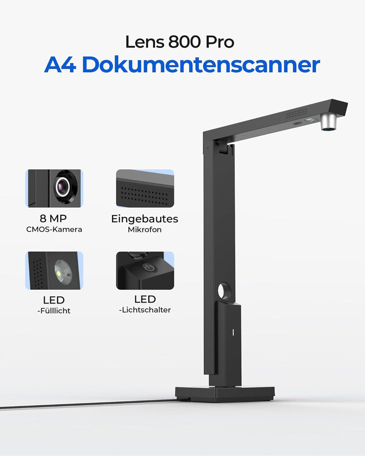 CZUR 8MP USB-Dokumentenkamera und Visualizer, A4 Dokumentenscanner tragbarer Scanner, für Lehr- und