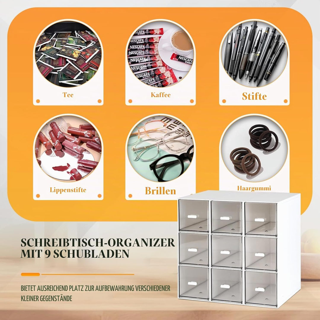 3 Stück Teebox Kunststoff mit 9 Schubladen 22.6x16,5x7,6cm Teebeutel Organizer Stapelbar, Tee Aufbew
