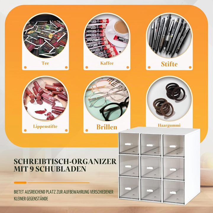 3 Stück Teebox Kunststoff mit 9 Schubladen 22.6x16,5x7,6cm Teebeutel Organizer Stapelbar, Tee Aufbew