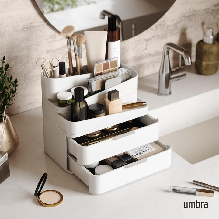 Umbra Glam Kosmetik Organizer, Modulare Aufbewahrungsbox mit 3 Schubladen und entnehmbaren Trennwänd