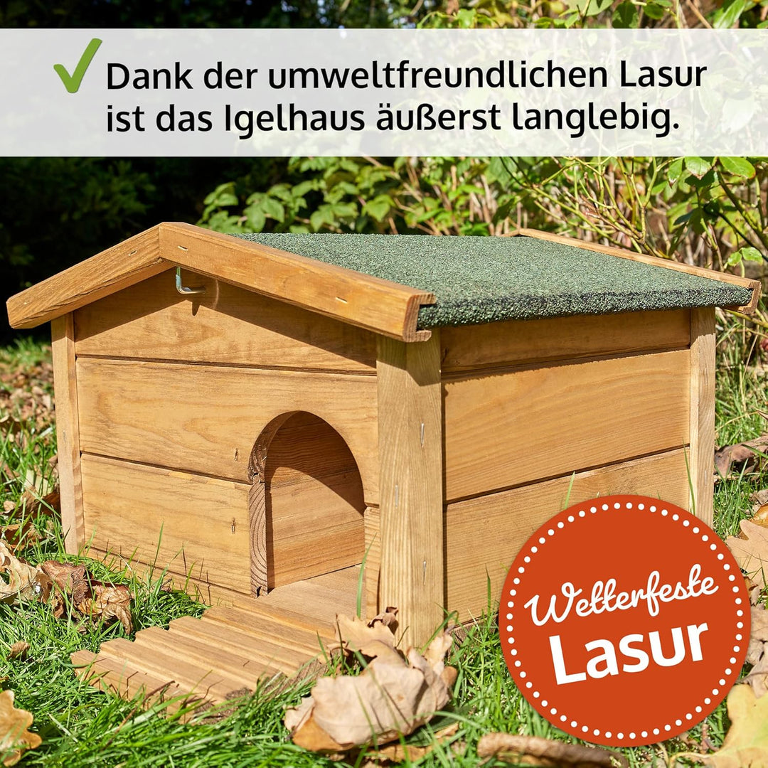 Hecht zooprinz winterfestes Igelhaus mit Boden und wetterfestem Dach - Igelfutterhaus - Igelhaus - G