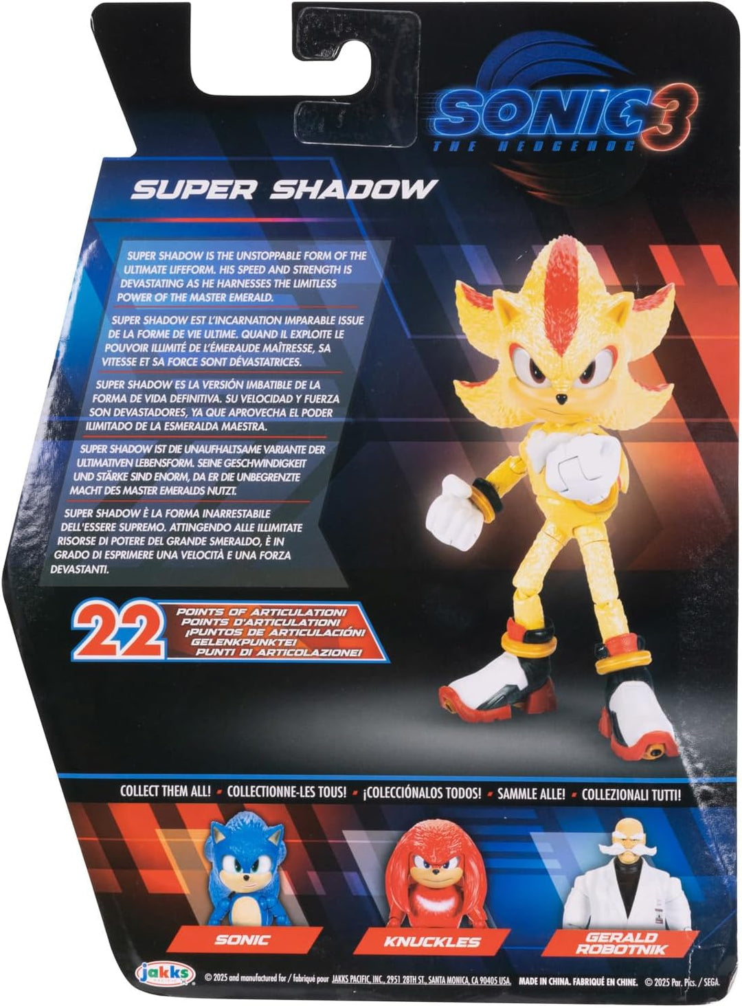Sonic The Hedgehog Sonic 3 Movie Super Shadow Actionfigur von Jakks Pacific, 13 cm gross, hochbewegl