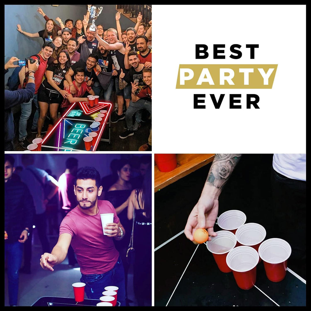 Beer Pong Offizieller Spotlightholes Tisch mit Löchern Set | Full Pack | Inkl. 1 Tisch + 120 53cl Be