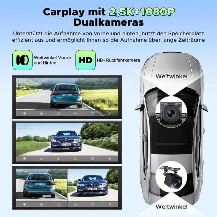LAMTTO Wireless CarPlay Android Auto Display 10,25 Zoll In-Cell Touchscreen Car Play mit Dashcam 2.5