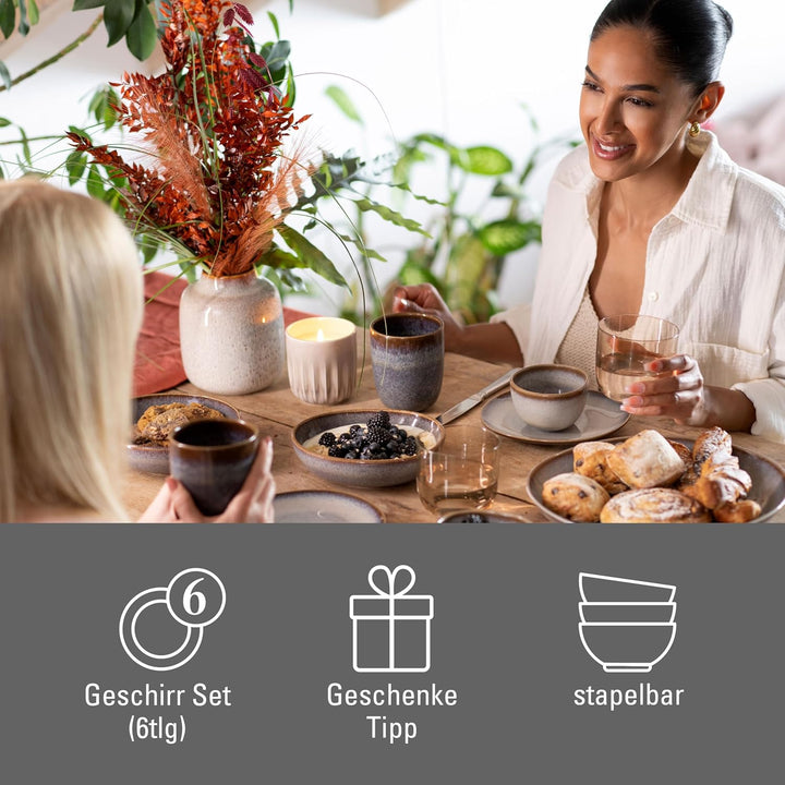 like. by Villeroy & Boch - Lave beige Geschirr Set aus Steingut, 6tlg., Pottery Look, Frühstückservi