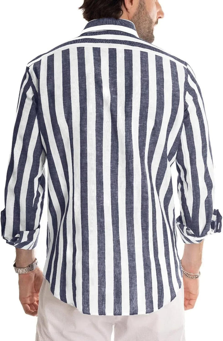 Meilicloth Herren Hemd Langarm Sommer Gestreifte Freizeithemden Casual mit Knöpfen Regular Fit S A N