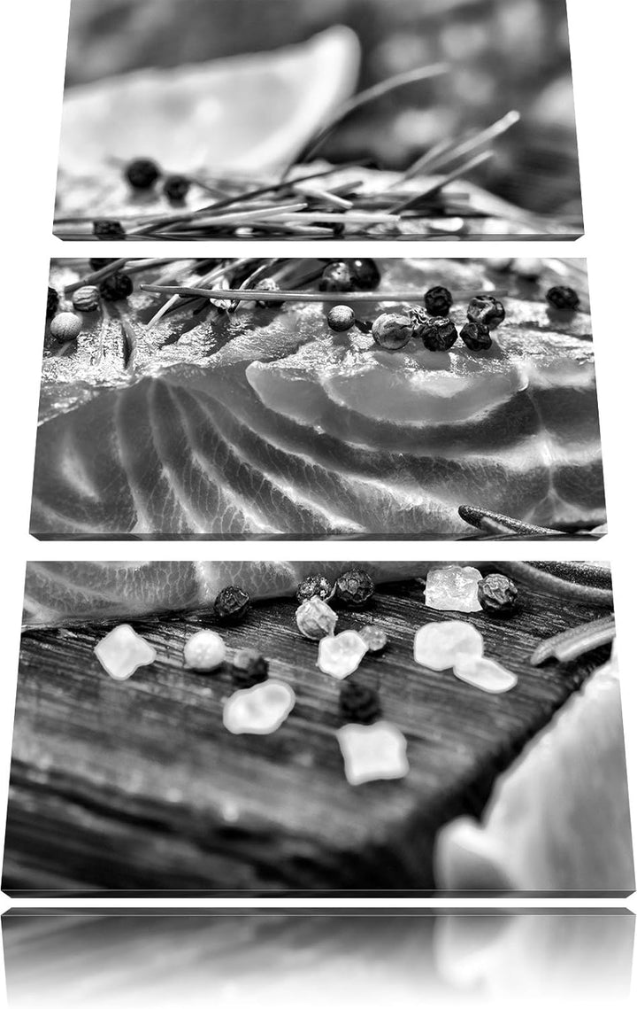 Pixxprint Monocrome, Fangfrisches Seelachsfilet 3-Teiler Leinwandbild 120x80 Bild auf Leinwand