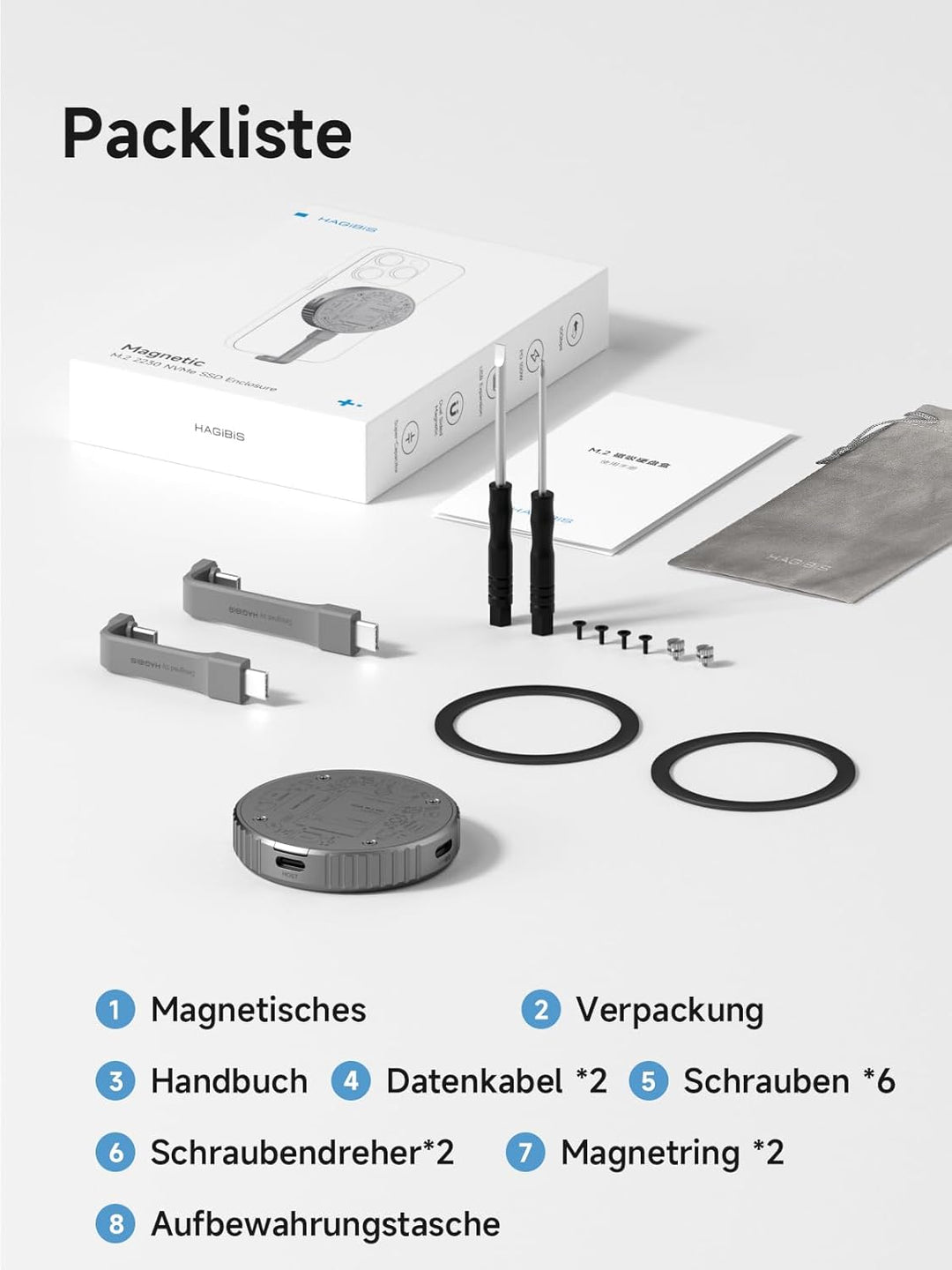 Hagibis Magnetisches M.2 2230 NVMe SSD-Gehäuse mit Magsafe für iPhone 15 Pro Max ProRes, USB C 3.2 G