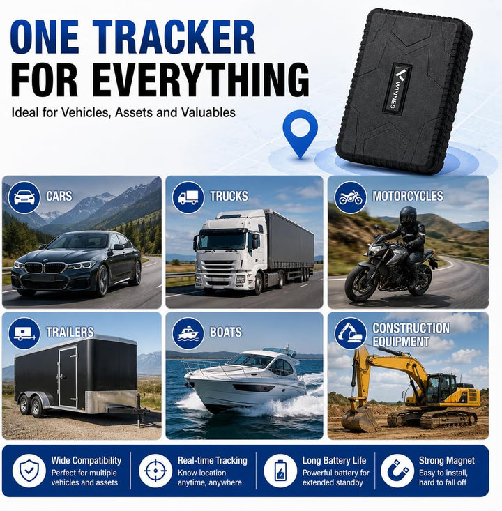 Winnes GPS Tracker 4G GPS Tracker Auto Bereitschaft 90 Tage mit Kostenlosen Apps GPS Tracker Für Pkw