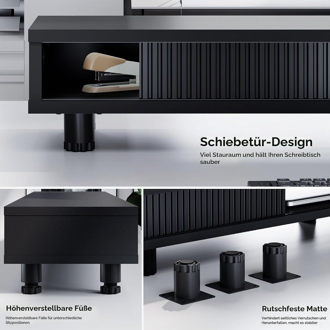 Fenge Dual Monitorständer 108cm Grosser Bildschirmständer mit 2 Glas-Schiebetür Höhenverstellbarer M