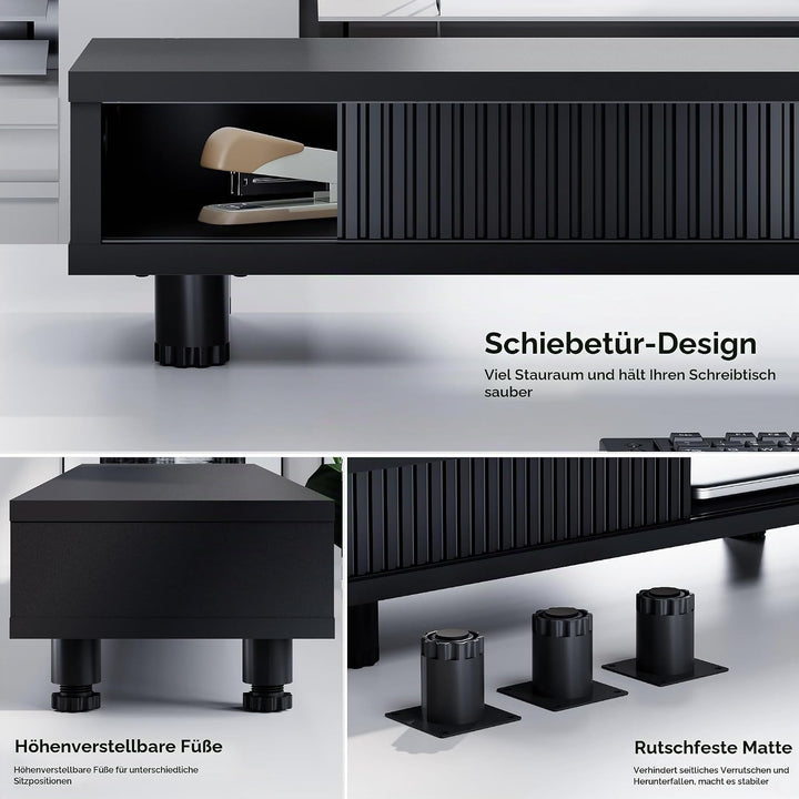 Fenge Dual Monitorständer 108cm Grosser Bildschirmständer mit 2 Glas-Schiebetür Höhenverstellbarer M