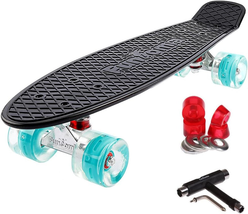 FunTomia 57cm Mini-Cruiser Board Skateboard mit oder ohne LED Leuchtrollen inkl. Aluminium Truck, AB