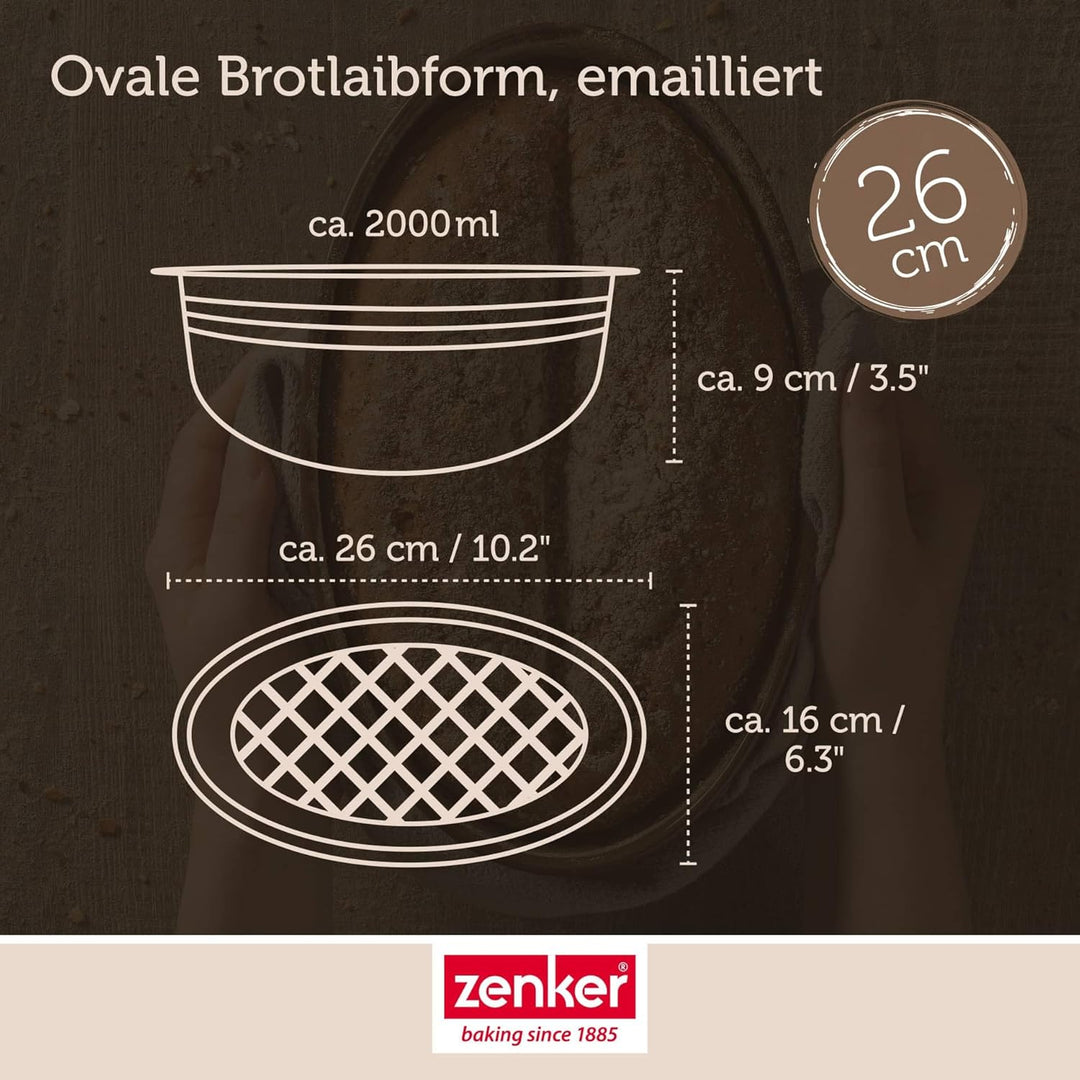 Zenker Brotbackform Dein Brot! – Emaille, kastanienbraun, 2000 ml, 265 x 165 x 92 mm, hitzebeständig