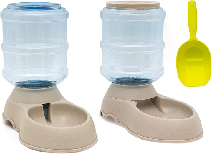 Intirilife Futterspender und Wasserspender aus Kunststoff in Grau mit Schaufel - 2X 3.6 L Füllmenge