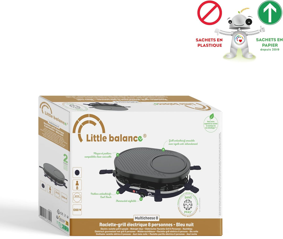 LITTLE BALANCE Raclette-Maker, Multi-Käse, 1200 W, für 8 Personen, abnehmbarer Grill/Crepe, Mitterna