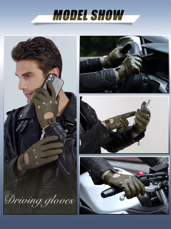 GSG Herren Fahrhandschuhe aus echtem Leder Ungefütterte Touchscreen-Handschuhe aus Schaffell Lederha