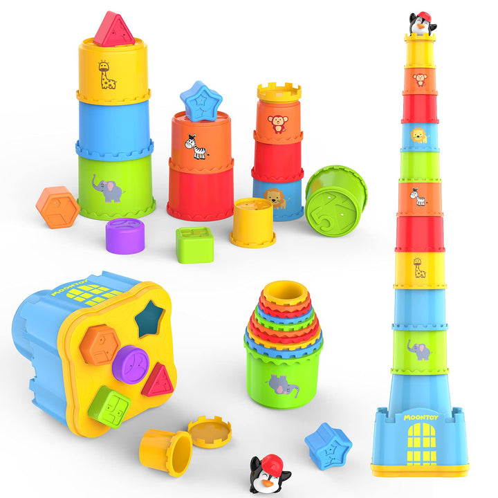 MOONTOY Baby Stapelbecher ab 1 Jahr,Stapelturm,Stapelwürfel ab 12 Monate,Montessori kinderspielzeug