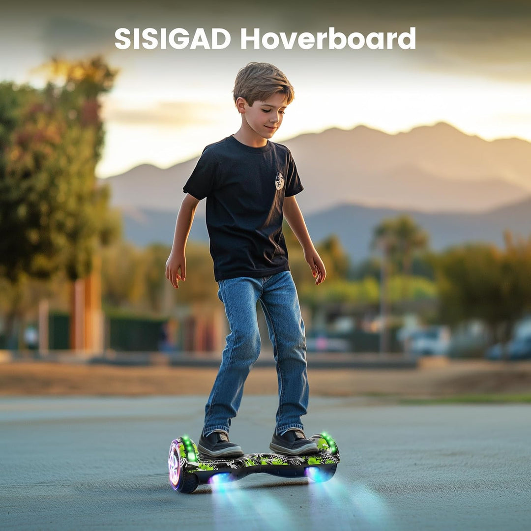 SISIGAD Hoverboard mit Kartsitz, Bluetooth-Lautsprechern und LED-Licht, 6,5-Zoll-Reifen, leistungsst