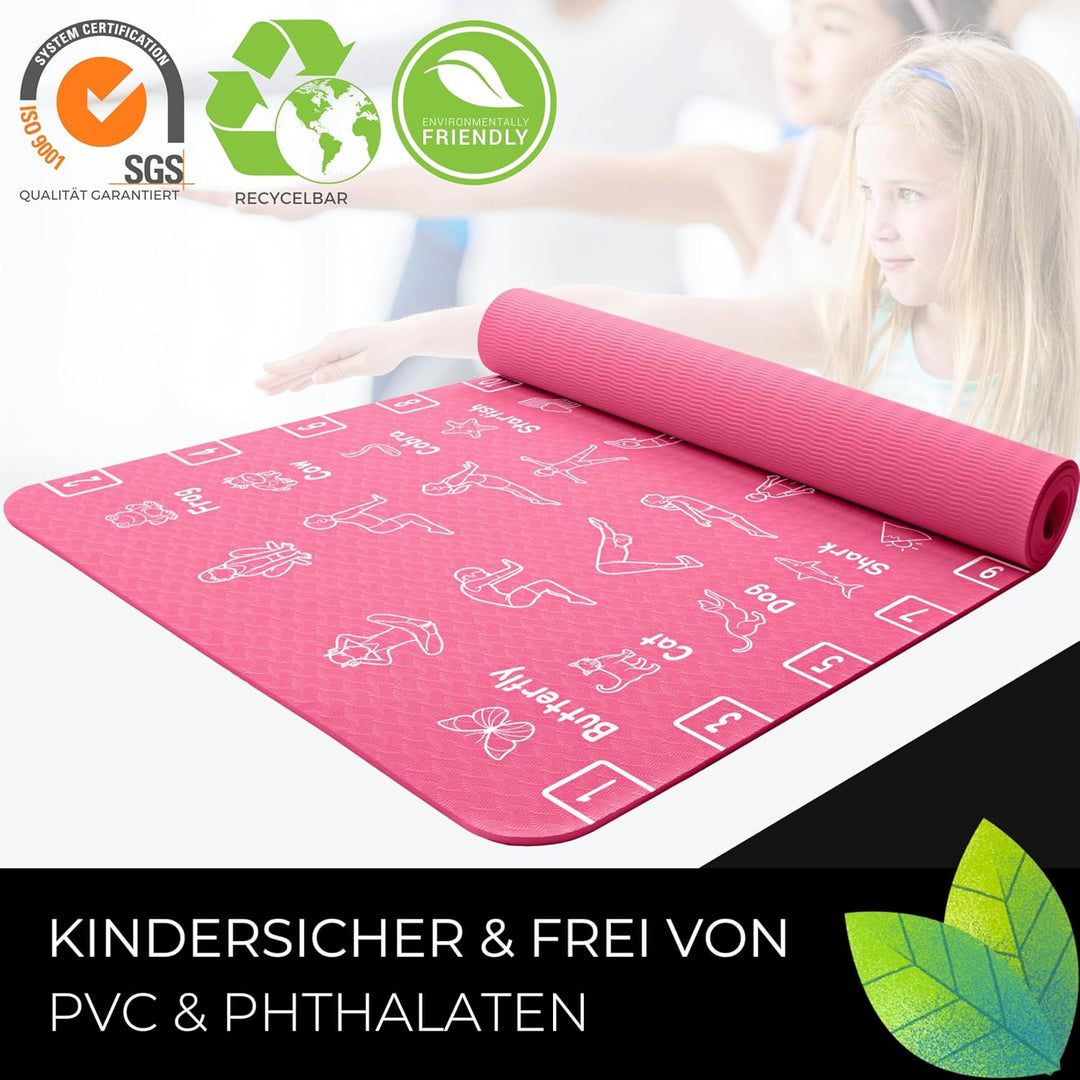 Plyopic Kinder Yogamatte – Leicht, Rutschfest, TPE Fitnessmatte – Ideal für Jungen &amp; Mädchen (3–12 J