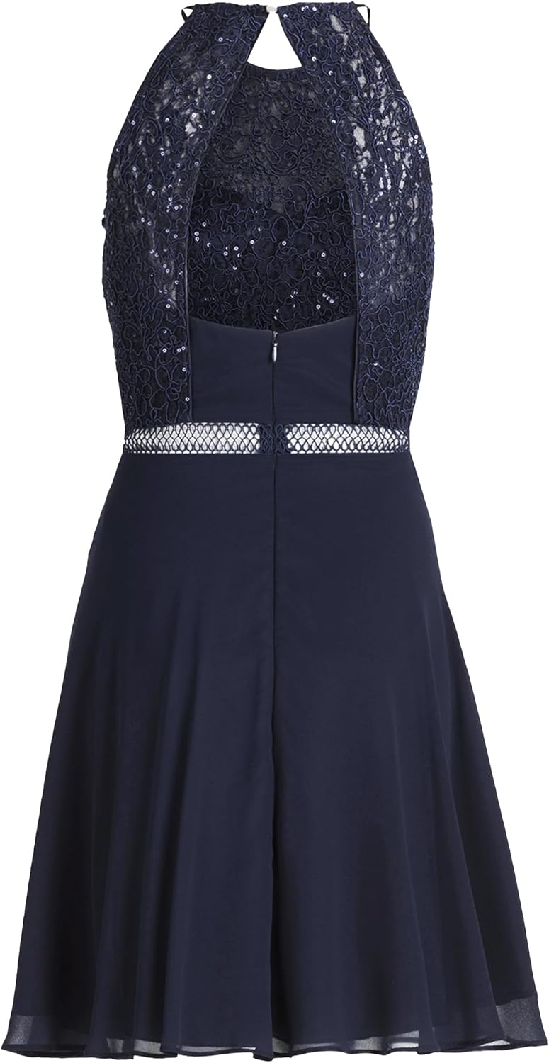 Vera Mont Damen Cocktailkleid mit Spitze 34 Blau, 34 Blau