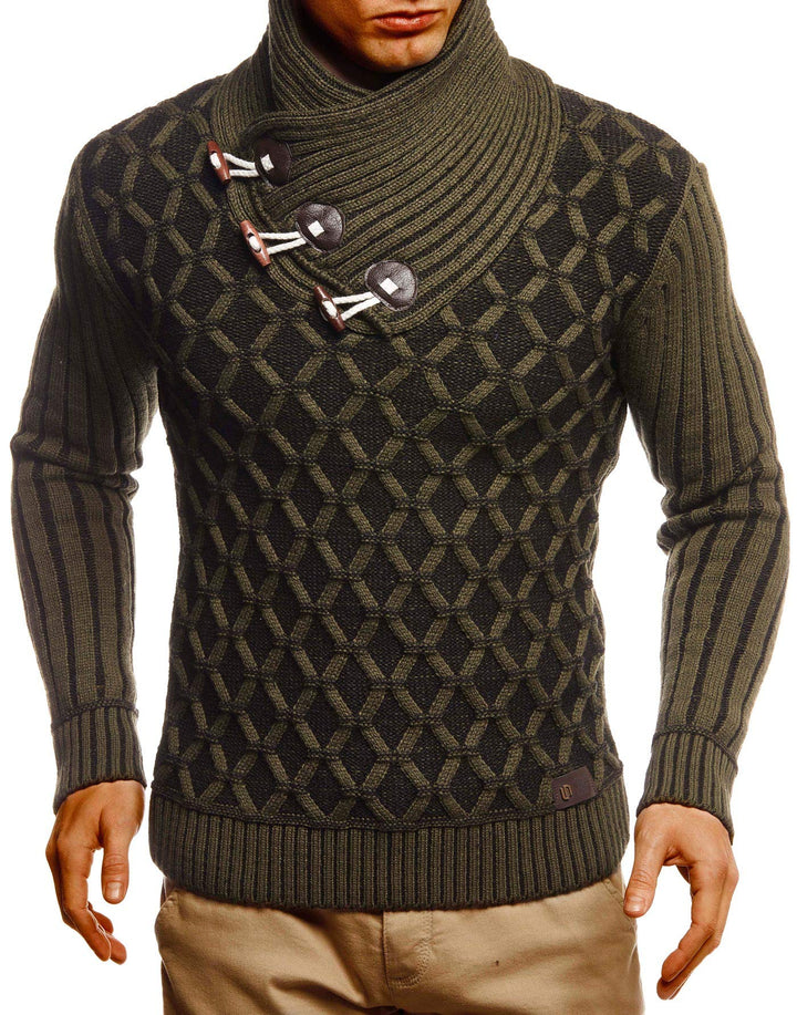 Leif Nelson Herren Strick-Pullover Schalkragen Slim Fit Winter Sommer Moderner Männer schwarzer Pull