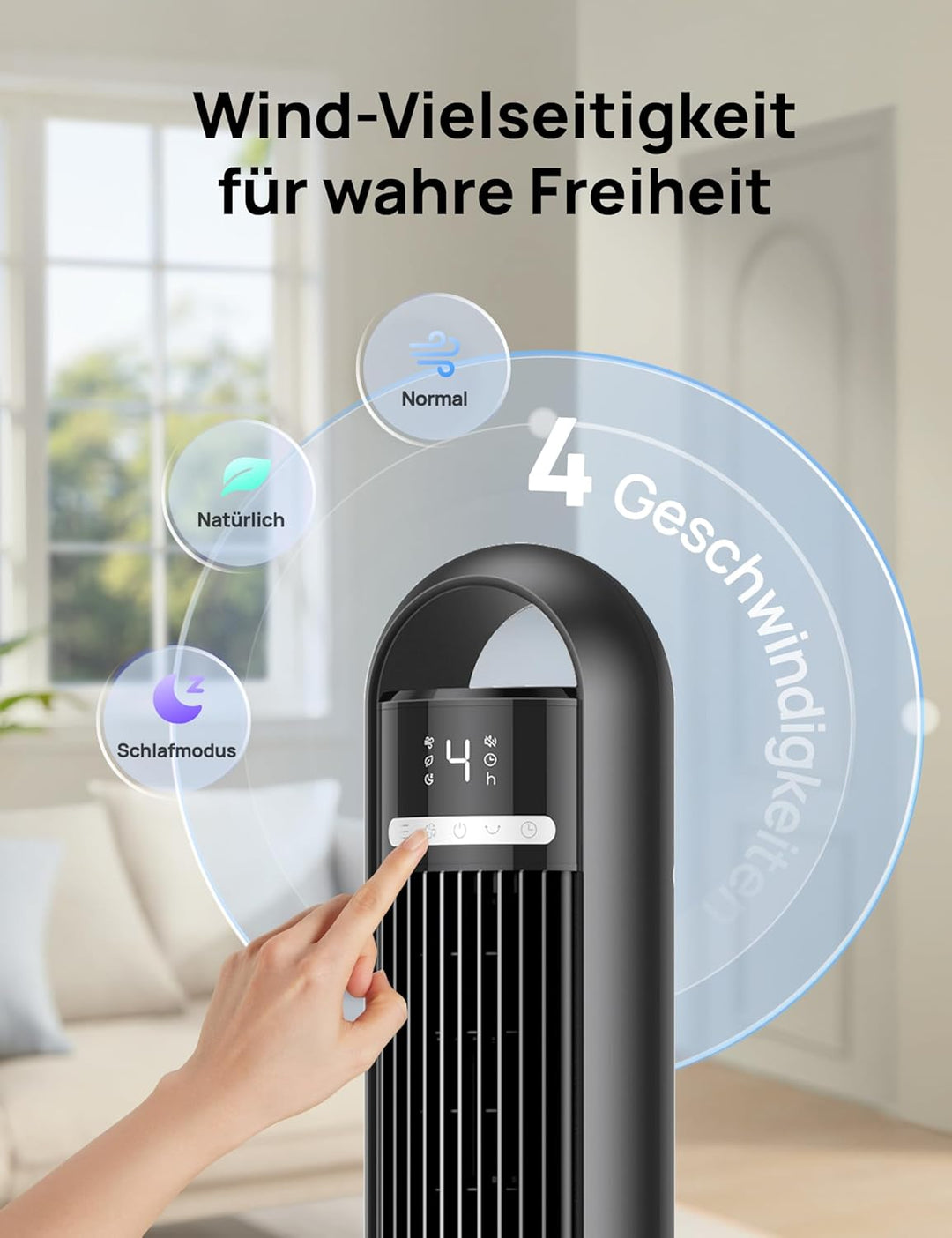 DREO Smart Turmventilator fürs Schlafzimmer, leiser Standventilator mit 28 dB, Luftreichweite bis 8,