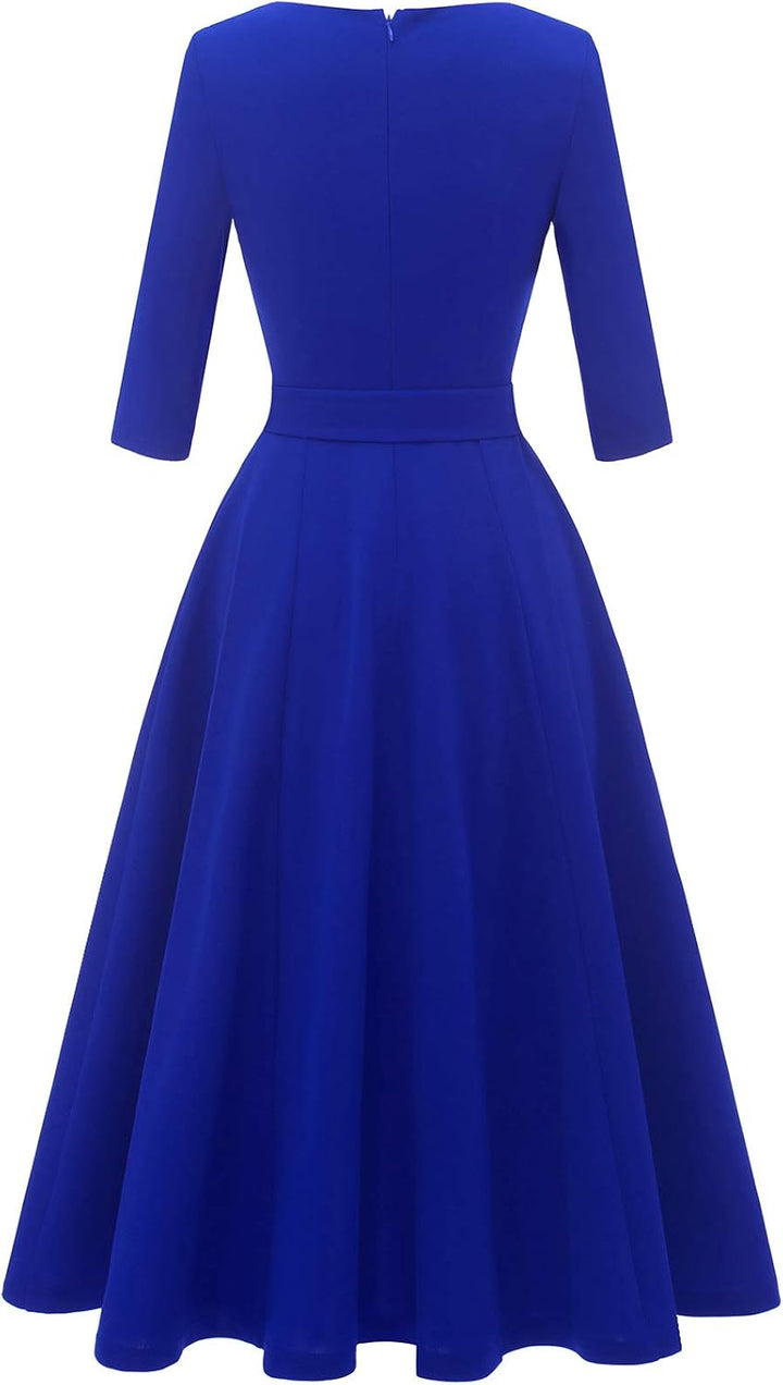 DRESSTELLS Damen 1950s Retro Vintage Rockabilly Kleid Festliches Partykleider Knielang 3/4 Arm Ballk