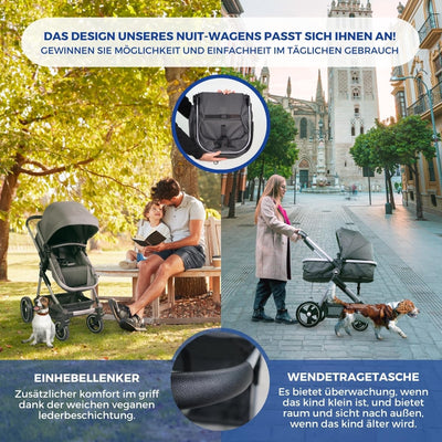 Mobiclinic® Kids, Kinderwagen + Babywanne, 2 in 1, Nuit, ultrakompakt, 5-Punkt-Gurtsystem, 22 kg, Ei