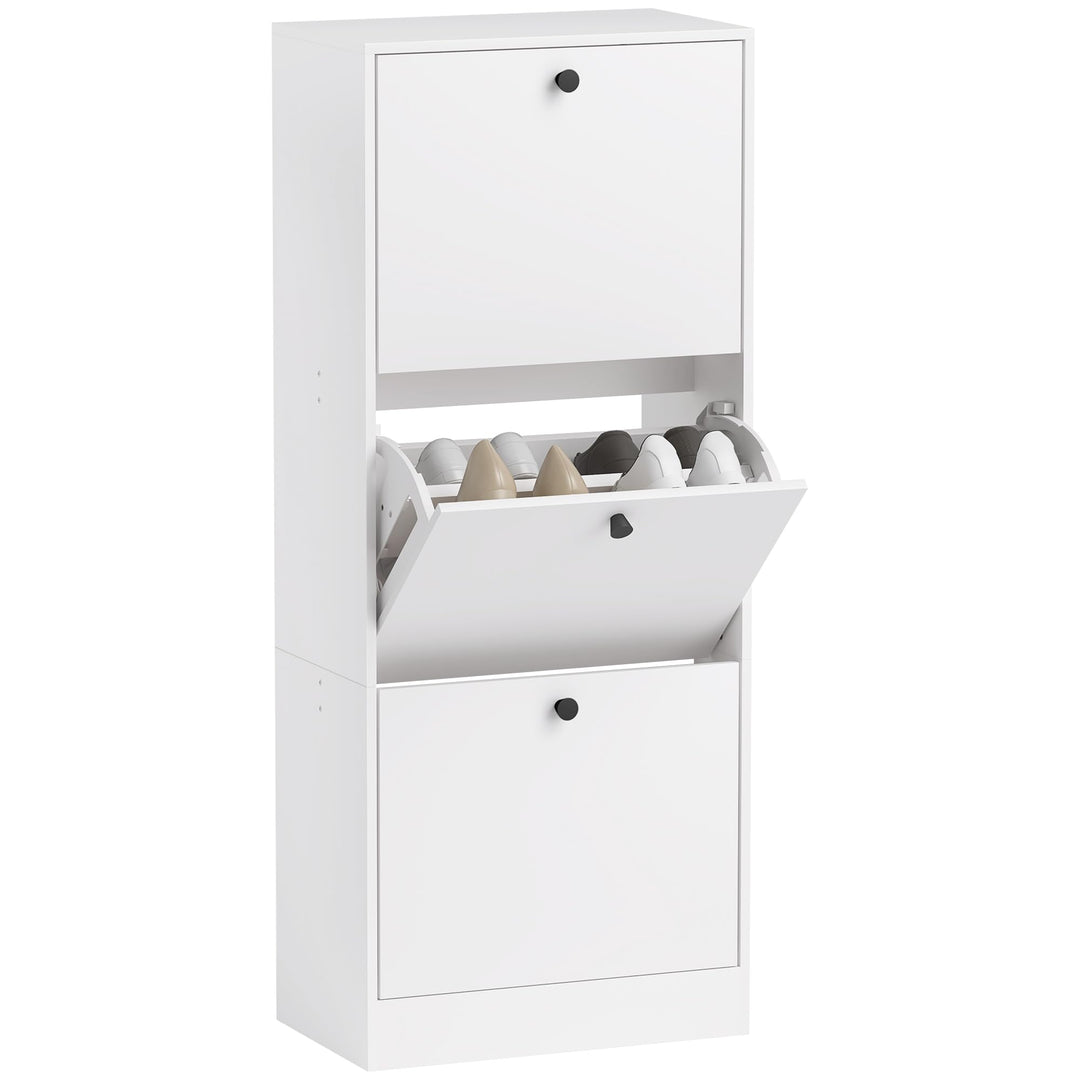 HOMCOM Schuhschrank mit 3 Klappen, Schuhregal mit Verstellbar Trennwand, Schuhkommode Schmal Schuhki