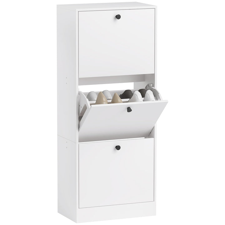 HOMCOM Schuhschrank mit 3 Klappen, Schuhregal mit Verstellbar Trennwand, Schuhkommode Schmal Schuhki