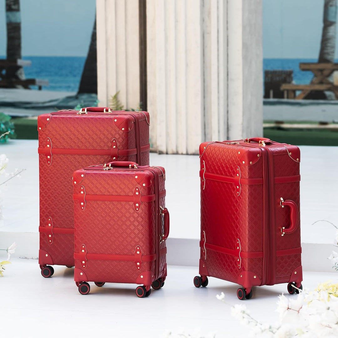 Urecity Vintage Reisekoffer Set 4 Teilig Leicht Retro Lederkoffer Hartschale Trolley Handgepäck Sets