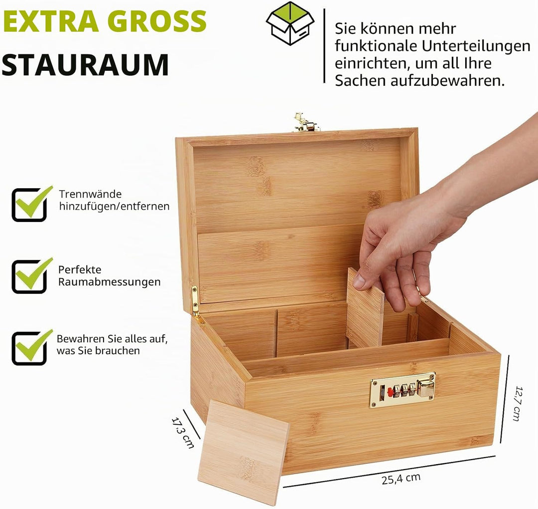 OZCHIN Grosse Bambusbox mit Zahlenschloss, Dekorative Aufbewahrungsbox für Zuhause, Geschenk, Aufbew