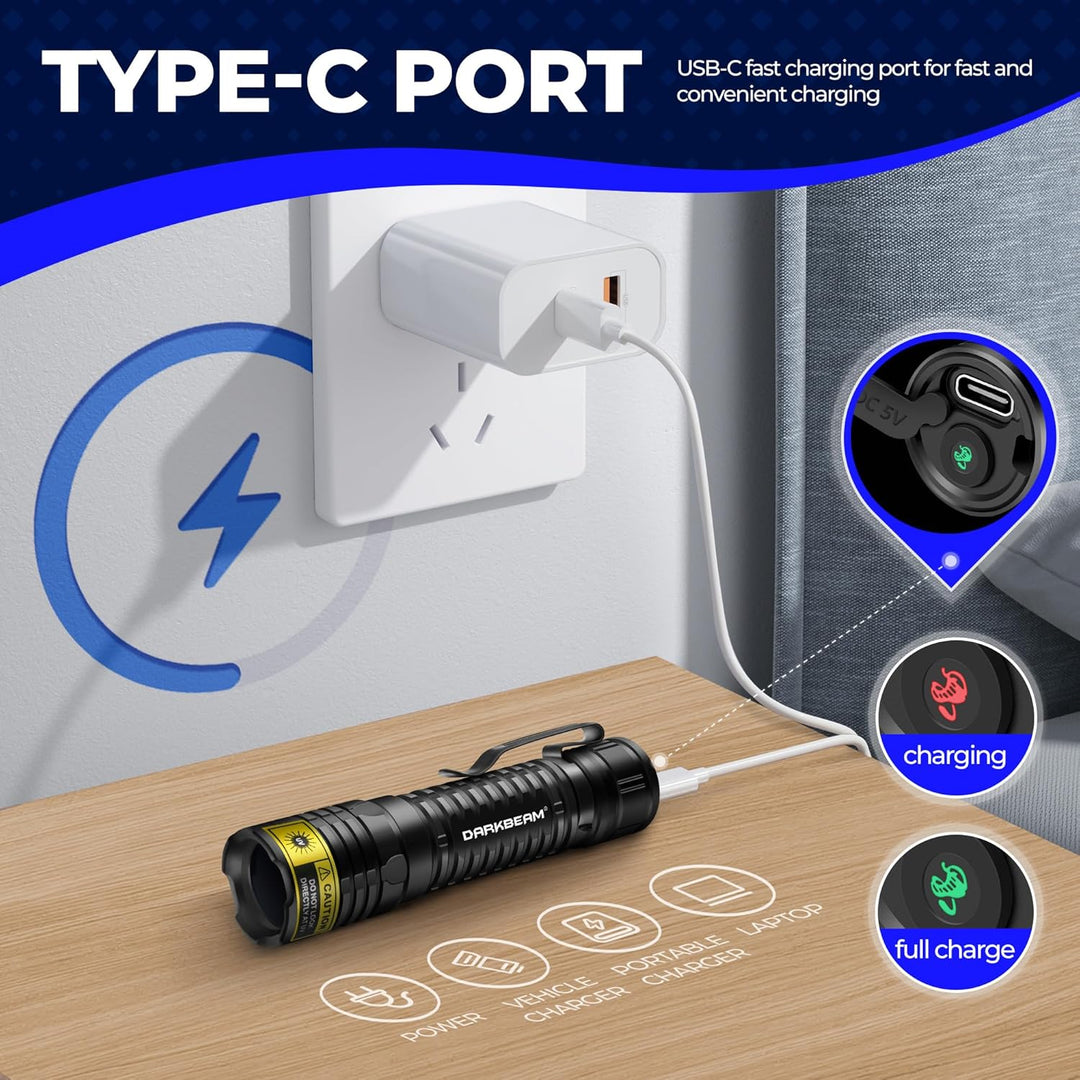 DARKBEAM UV Taschenlampe Schwarzlicht 365nm, LED Taschenlampen Ultraviolett Wiederaufladbar USB Wood