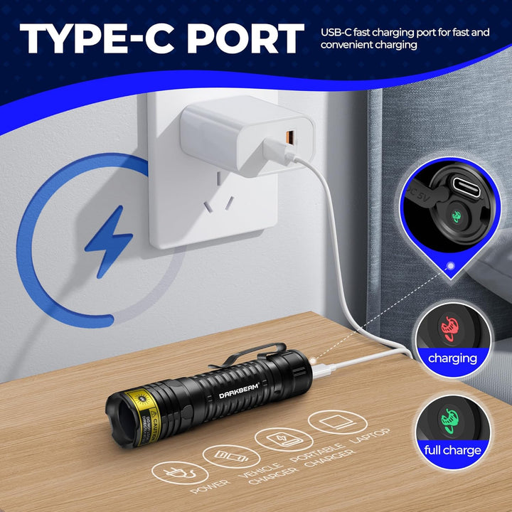 DARKBEAM UV Taschenlampe Schwarzlicht 365nm, LED Taschenlampen Ultraviolett Wiederaufladbar USB Wood