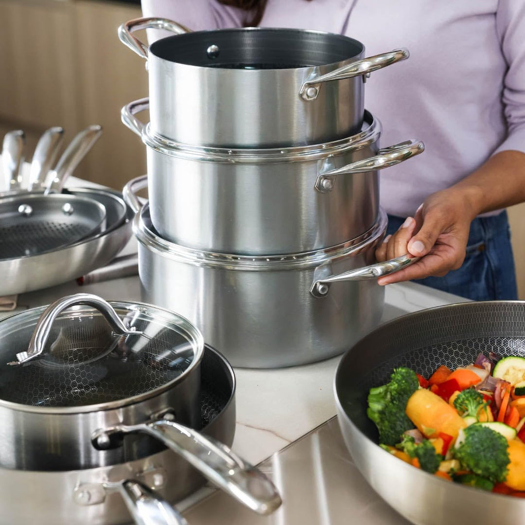 Cook & Pan - Honey Topfset und Pfannenset, 9-teilig-Induktionsgeeignet-PFAS frei Wabe 3-lagig -Antih